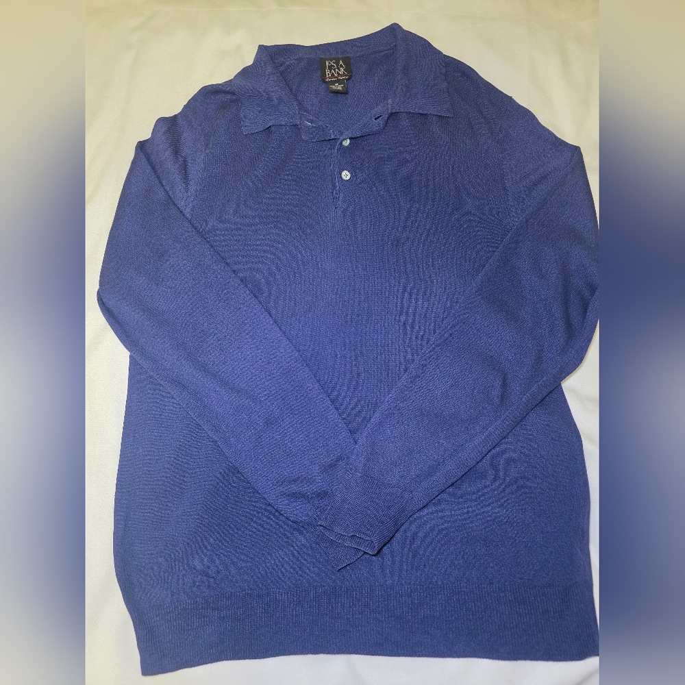 Jos. A. Bank 100% Silk Long Sleeved Lightweight Polo Sweater- Size Med Purple